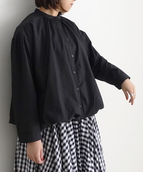 i c h i  250422 Cotton Balloon Shirt / D : BLACK