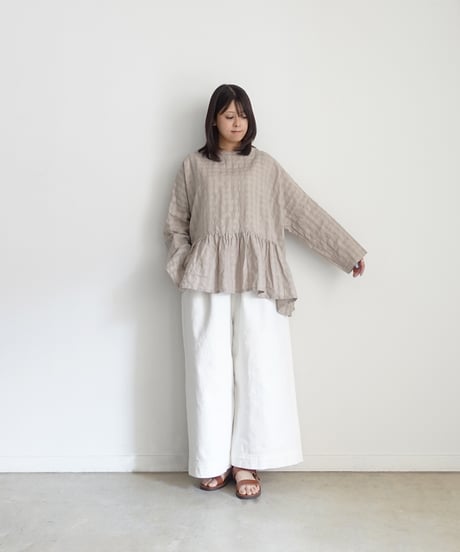 ichiAntiquités 1101107 Linen Cotton Gingham Check Pullover / 3 COLORS
