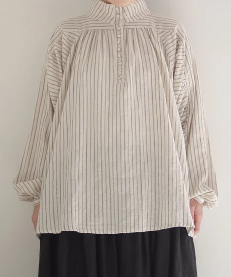 ichiAntiquités 1100609  Shirring Cotton Gather Blouse / 2 COLORS