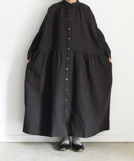 ichiAntiquités 1100302 Color Linen Shirt Dress / 2 COLORS