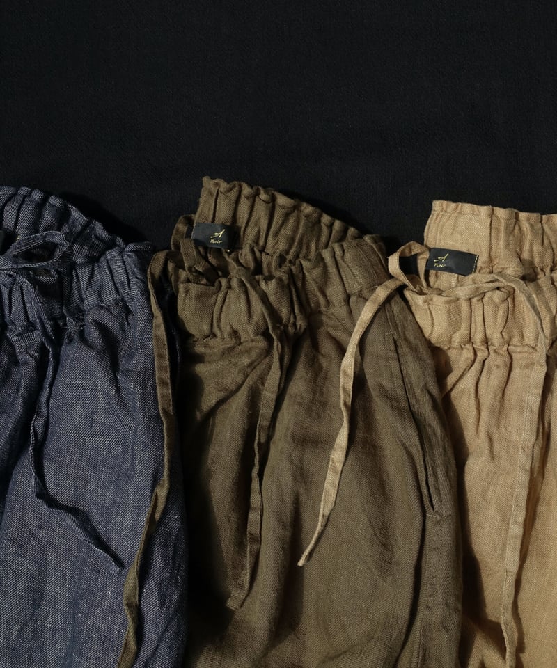 ICHI Antiquities noir リネン サーカスパンツ オリーブ色