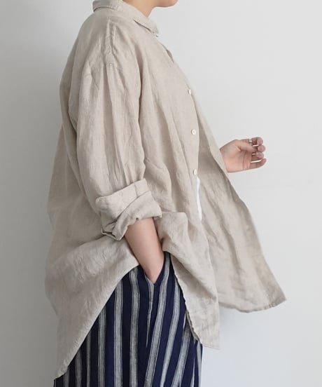 【 ONLINE LIMITED 】Antiquités 1000631 Linen Vacances Over Shirt / 2 COLORS