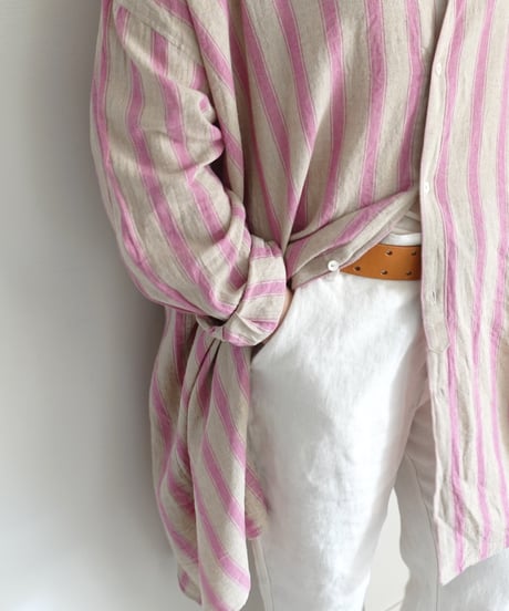 ichi Antiquités 1000913 Linen Cotton Stripe Long Shirt / 2 COLORS