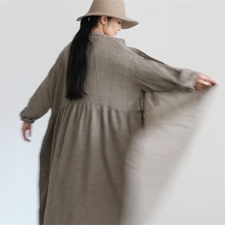 i c h i  230437  Wool Gauze Shirt Dress / A : BEIGE