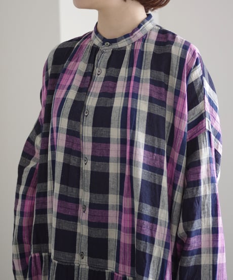 ichiAntiquités 1000916 Linen Cotton Check Shirt Dress / 2 COLORS