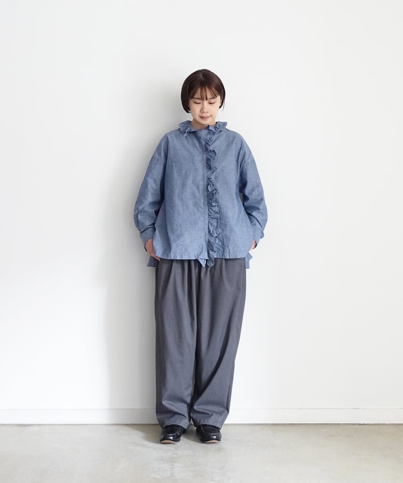 ジャケット・アウター chiii Dolman Sleeve Dungaree Shirts i c h i 250409 Cotton Dungaree Frill Shirt / C