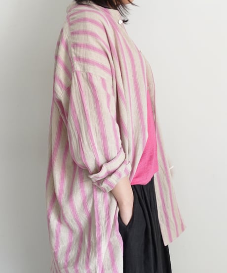 ichi Antiquités 1000913 Linen Cotton Stripe Long Shirt / 2 COLORS