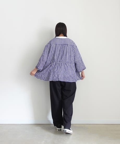 i c h i  251106 Shirring Cloth Cardigan / C : WHITE × BLUE