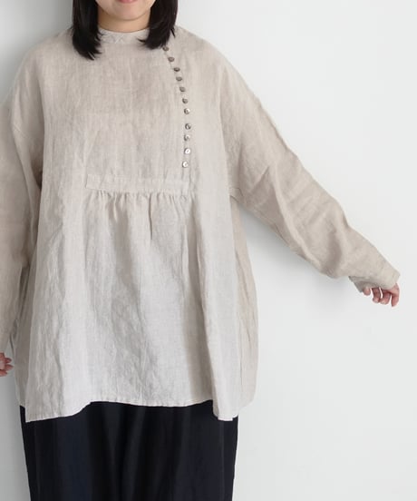 ichiAntiquités 1100910 Linen Broad Band Collar Shirt / 3 COLORS