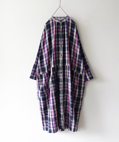ichiAntiquités 1000916 Linen Cotton Check Shirt Dress / 2 COLORS