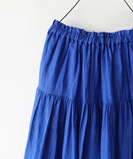 i c h i  251006 French Linen Gathered Skirt / D : BLUE