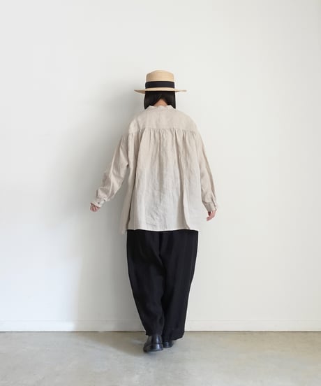ichiAntiquités 1100910 Linen Broad Band Collar Shirt / 3 COLORS