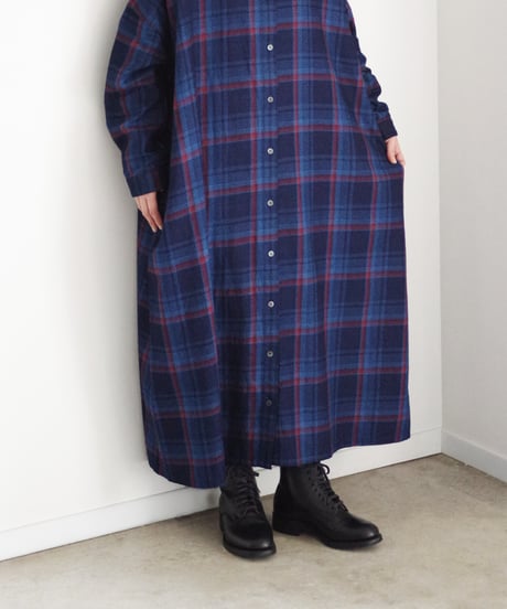 i c h i  250706  INDIGO Organic Cotton Check Dress / 2 COLORS