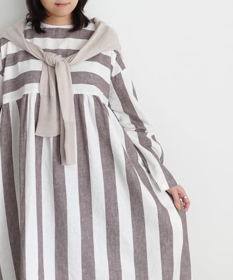 i c h i 251035 Cotton Linen Border Dress / 2 COLORS