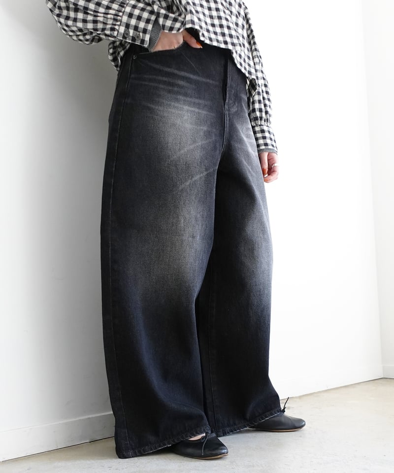 i c h i 230430 DENIM Wide Pants / D : BLACK・2
