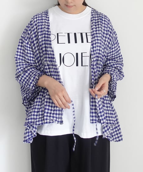 i c h i  251106 Shirring Cloth Cardigan / C : WHITE × BLUE