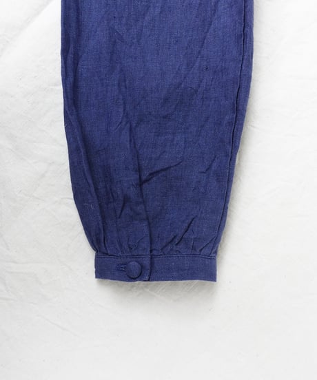 ichiAntiquités 1100314 INDIGO Linen Band Collar Dress / A : INDIGO