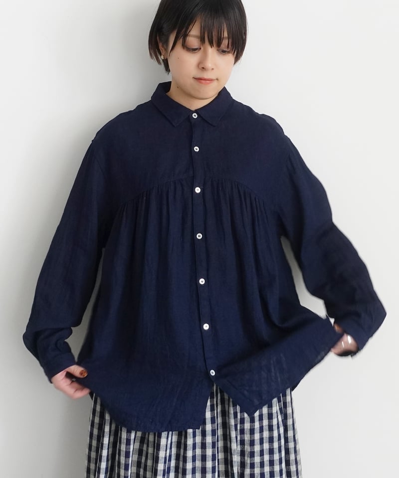 シャトルAntiquités noir Linen Gather Skir Ichi Antiquités Indigo Linen Gathered Skirt – Manteau Noir