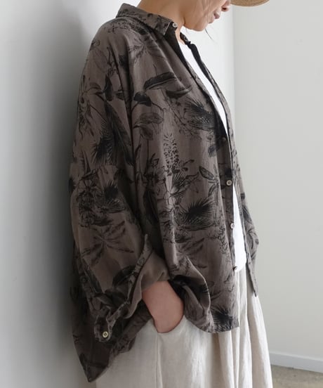 ichiAntiquités 1101123 Rayon Linen Botanical Print Shirt / 2 COLORS