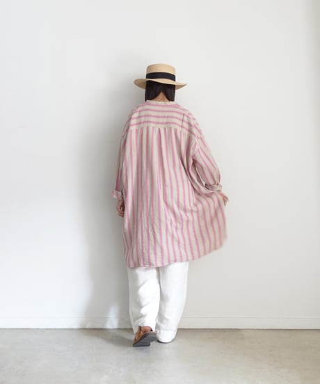 ichi Antiquités 1000913 Linen Cotton Stripe Long Shirt / 2 COLORS