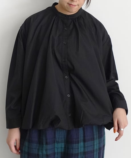 i c h i  250422 Cotton Balloon Shirt / D : BLACK