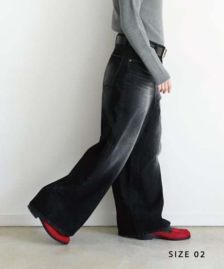 i c h i  230430  DENIM Wide Pants / D : BLACK・2 size