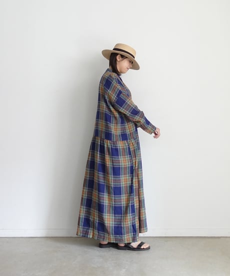 ichiAntiquités 1100902 Linen Cotton Tartan Check Shirt Dress / 3 COLORS