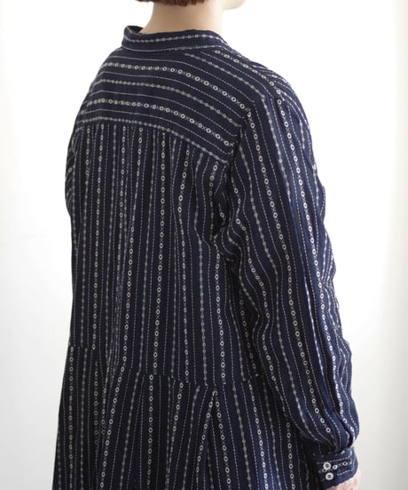 ichiAntiquités  1000910 INDIGO Dobby Stripe Shirt Dress / 2 COLORS