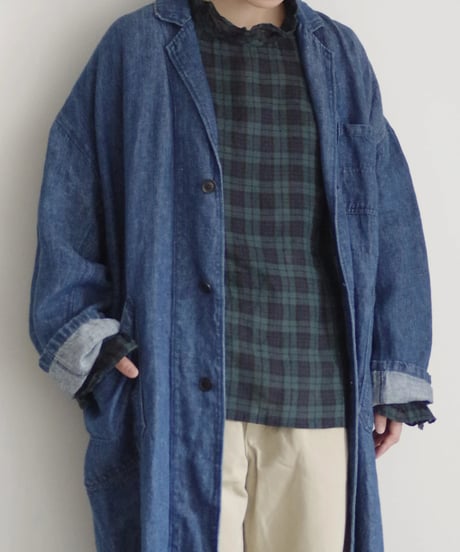 【 LIMITED COLLECTION 】Antiquités noir 1001201  Linen Frill Blouse / A : BLACK WATCH