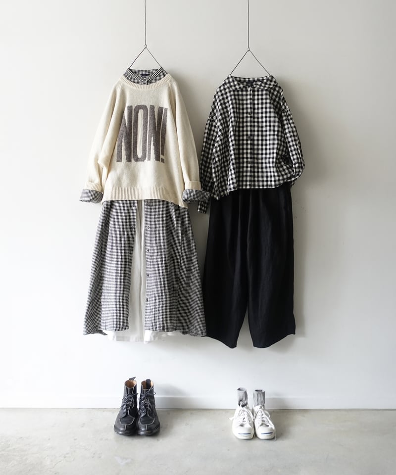 i c h i 250707 Cotton Linen Gingham Shirt / B: