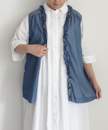 ichi 251212 2WAY Denim Sleeveless Frill Shirt / A : LIGHT INDIGO