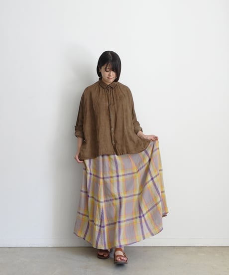 ichiAntiquités  1001115  Linen Cotton Check Skirt / 2 COLORS