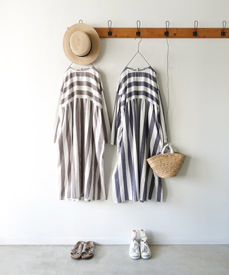 i c h i 251035 Cotton Linen Border Dress / 2 COLORS