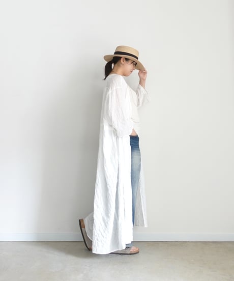 i c h i 251107 Shirring Cloth Long Cardigan / A : WHITE