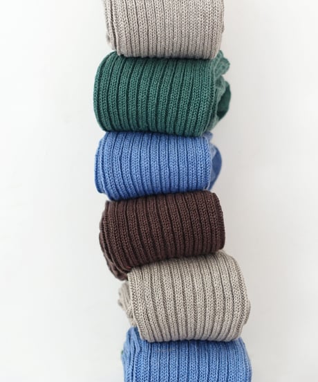 LOITER L019 Linen Color Rib Socks / 4 COLORS : GREEN・BLUE・GRAY・CHOCOLATE