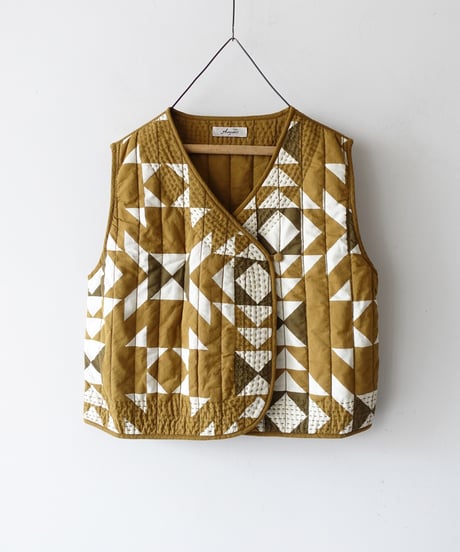 ichiAntiquités 1000941 INDIA Block Print Quilt Vest / A : KHAKI