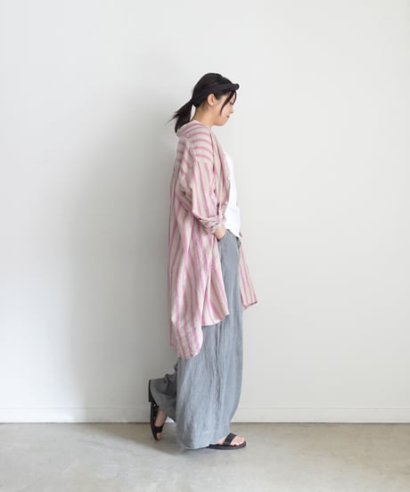 ichi Antiquités 1000913 Linen Cotton Stripe Long Shirt / 2 COLORS