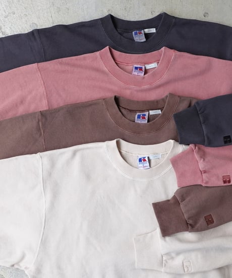 【 LIMITED COLLAB 】i c h i × RUSSELL ATHLETIC 230563 Vintage Wash Pigment Sweat /  IVORY・PINK