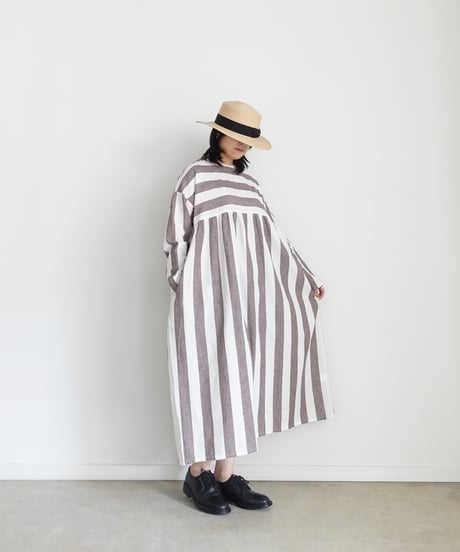 i c h i 251035 Cotton Linen Border Dress / 2 COLORS