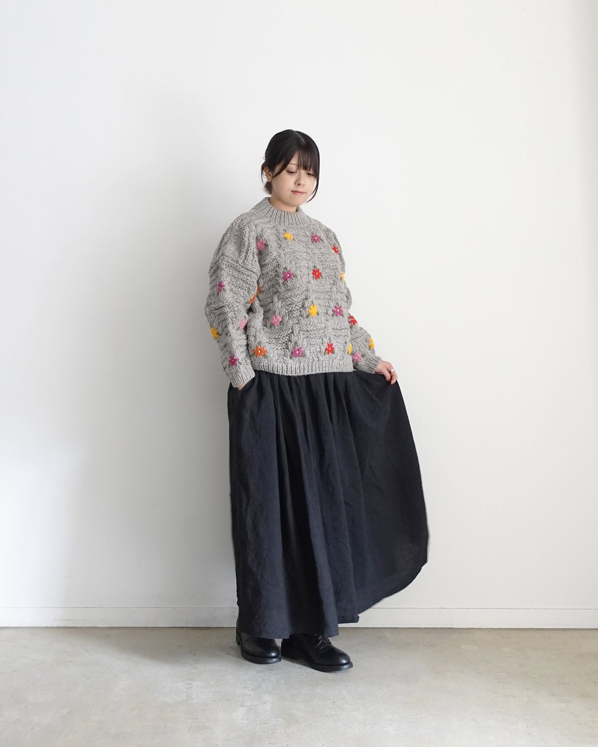 Antiquités noir Linen Gather Skirt LIMITED COLLECTION 】Antiquités noir 800406 L