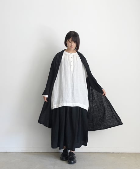 【 LIMITED COLLECTION 】Antiquités noir  801209 Linen Long Robe Cardigan / B : BLACK