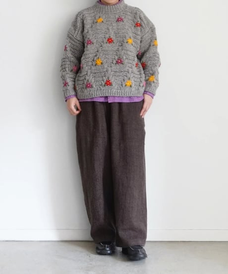 ichiAntiquités 1100364 PERU Hand Knit Flower Pullover / 2 COLORS