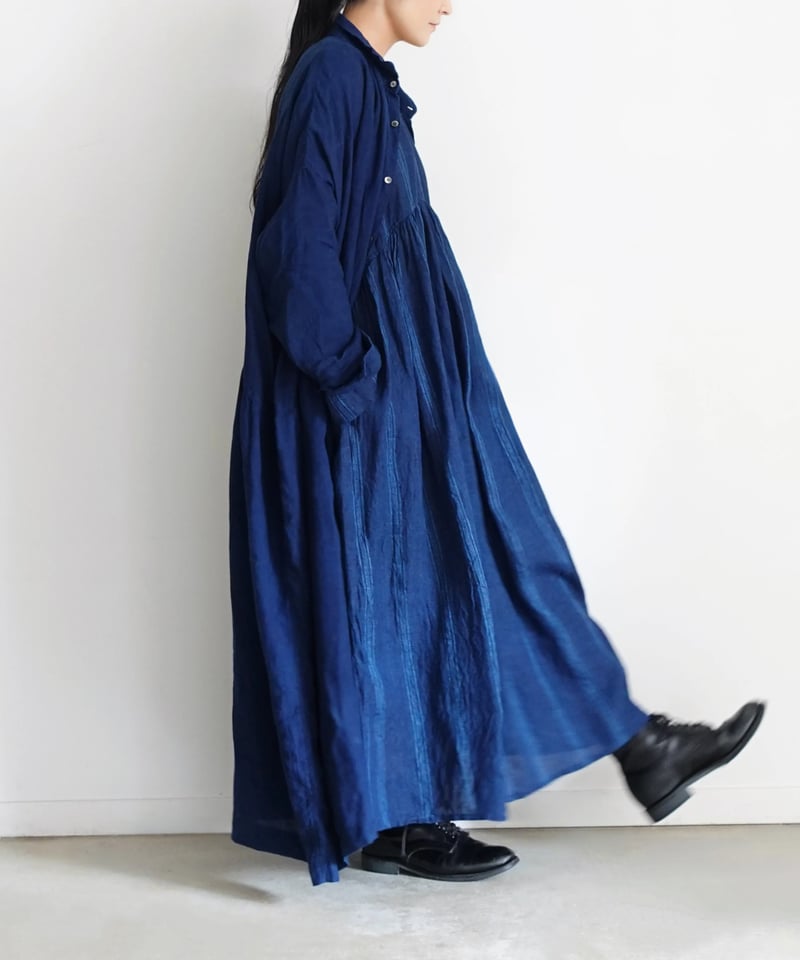 アンティーク生地　インディゴドット柄 ichiAntiquités 1000318 INDIGO Linen Dobby Strip