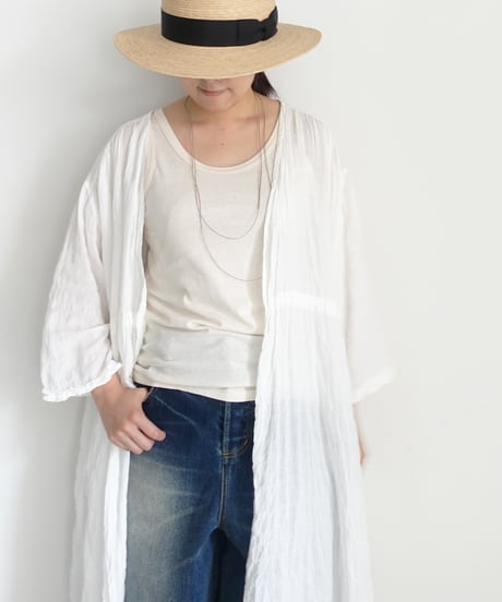 i c h i 251107 Shirring Cloth Long Cardigan / A : WHITE