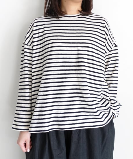 ichiAntiquités 1100643 Cotton Border Pullover / 2 COLORS