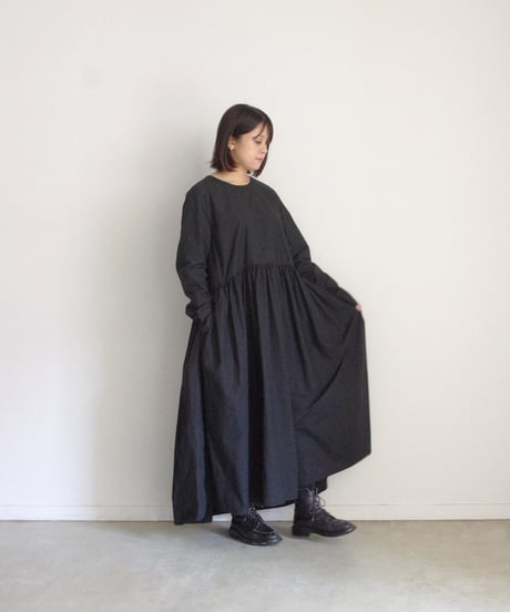 ichiAntiquités 1100316 Cotton Typewriter Gather Dress / 2 COLORS