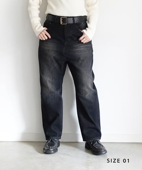 i c h i  241230 Denim Sarrouel Pants / D : BLACK・2 SIZE
