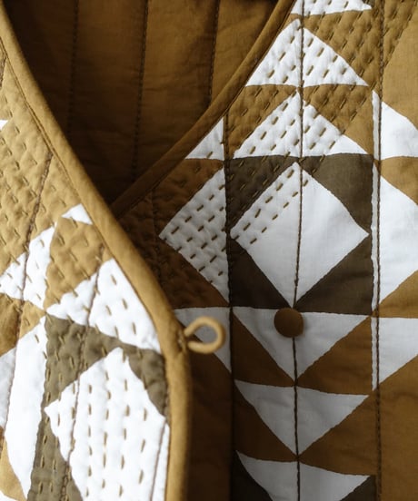 ichiAntiquités 1000941 INDIA Block Print Quilt Vest / A : KHAKI
