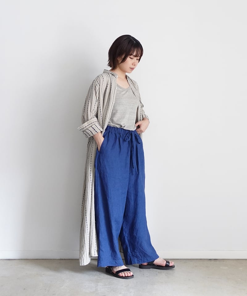 【美品】ICHI Antiquites 藍染 インディゴ リネン マキシ ロング ichiAntiquite's(イチアンティークス) インディゴリネンドレス