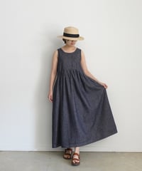 ichiAntiquités 1000924 Linen Cotton DENIM Sleeveless Dress / 2 COLORS